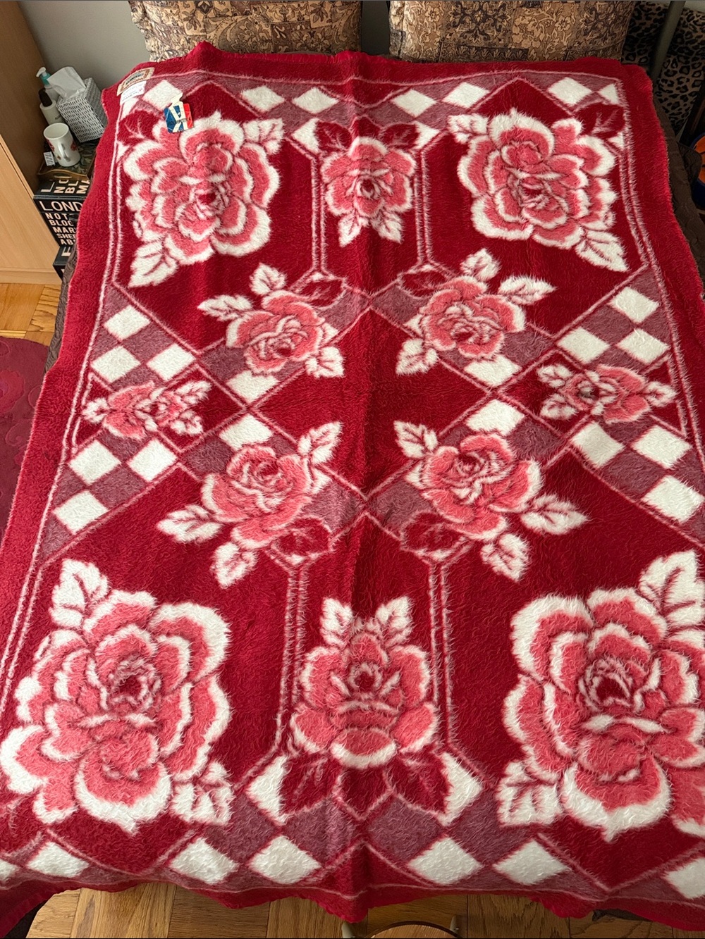 Red Floral Plush Throw Blanket